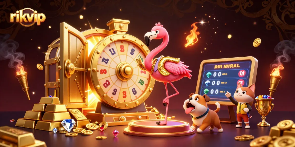 Experience thrilling wins at rikvip with vibrant animated casino game show elements and overflowing treasures