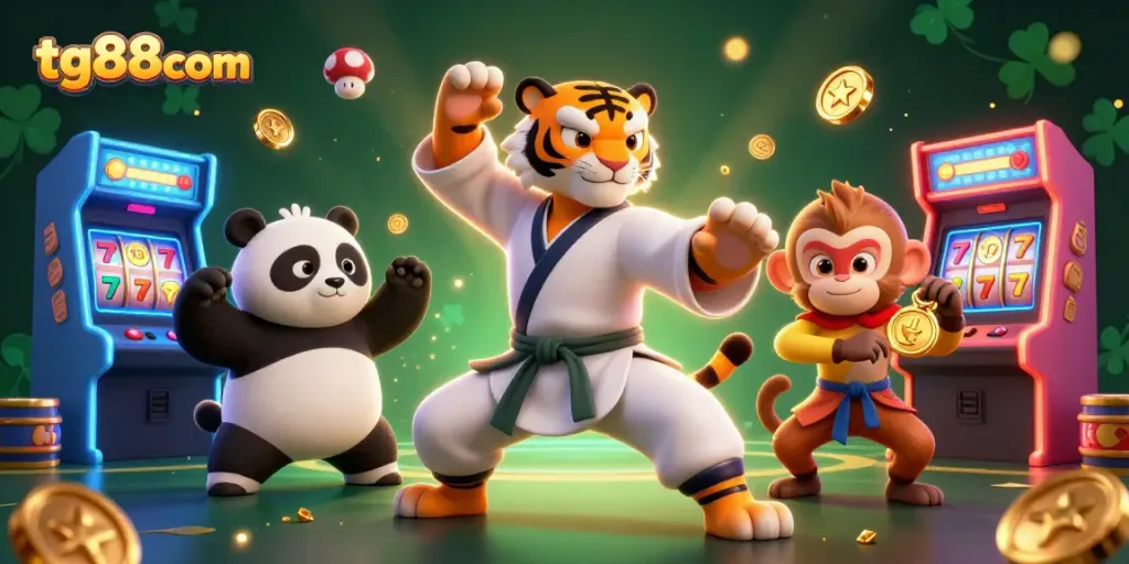 Experience thrilling gameplay with tg88com featuring cartoon characters and vibrant casino elements.