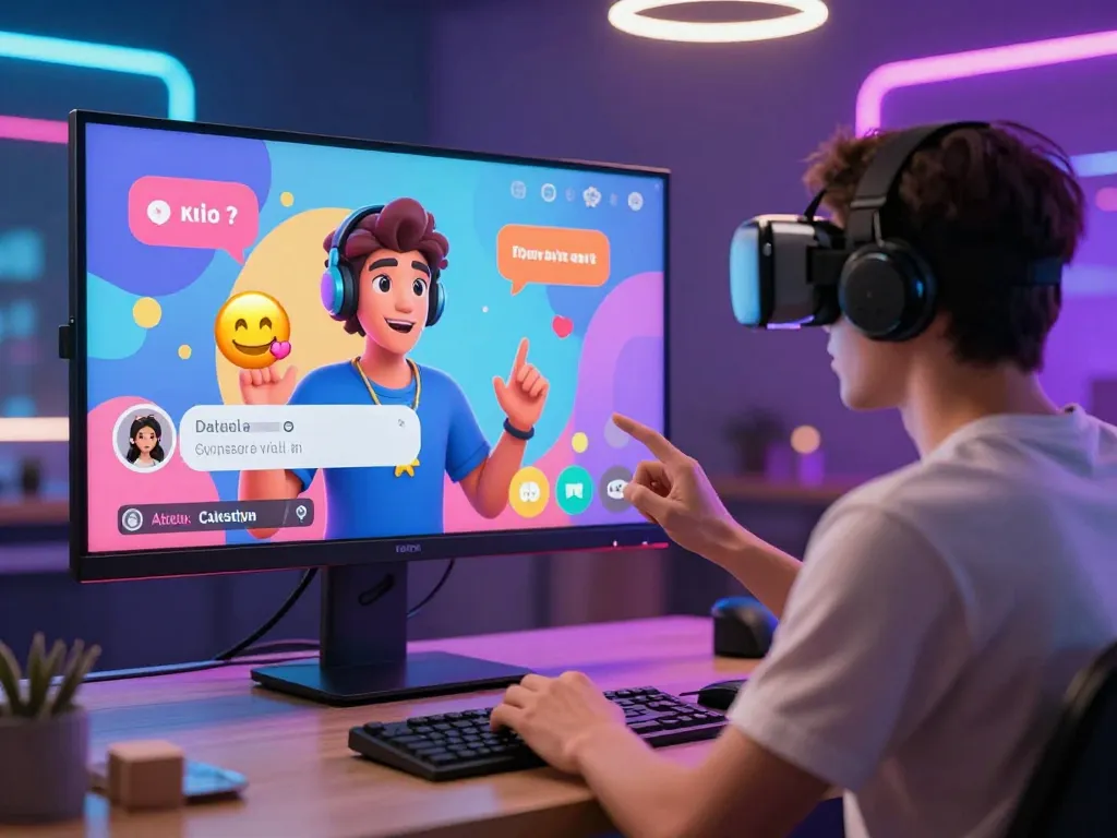 Engaging ai porn chat with user and AI character in a vibrant digital landscape.