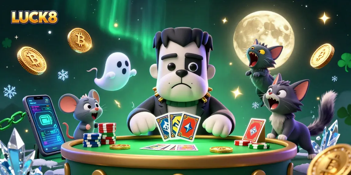 LUCK8 chơi bài cùng chú chó quái vật và mèo sói trong không gian huyền bí.