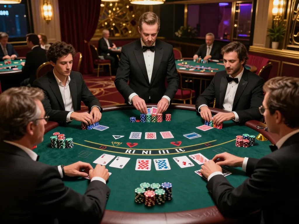 Players engaging in a strategic blackjack game at 11bet casino, highlighting tension and excitement.