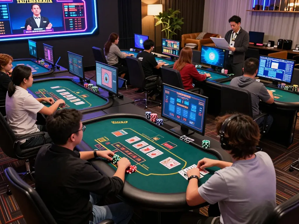 Players engaging with live dealer games at five88, showcasing strategic online gameplay excitement