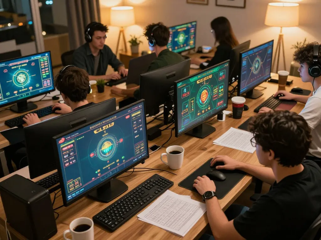 Tai Xiu Online players strategizing their bets on taixiuonline8 platform in a home office setting.
