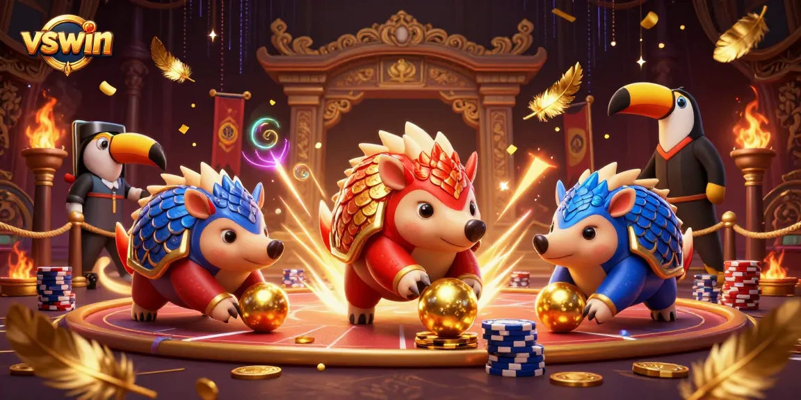 Engage with the vibrant vswin gaming scene featuring pangolins in a dynamic casino atmosphere.