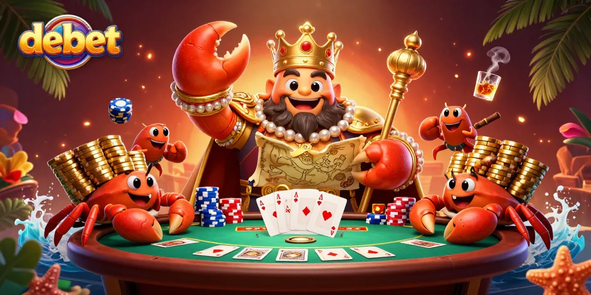 Play the debet online casino with a 3D golden crab emperor leading dynamic games and rich poker action.