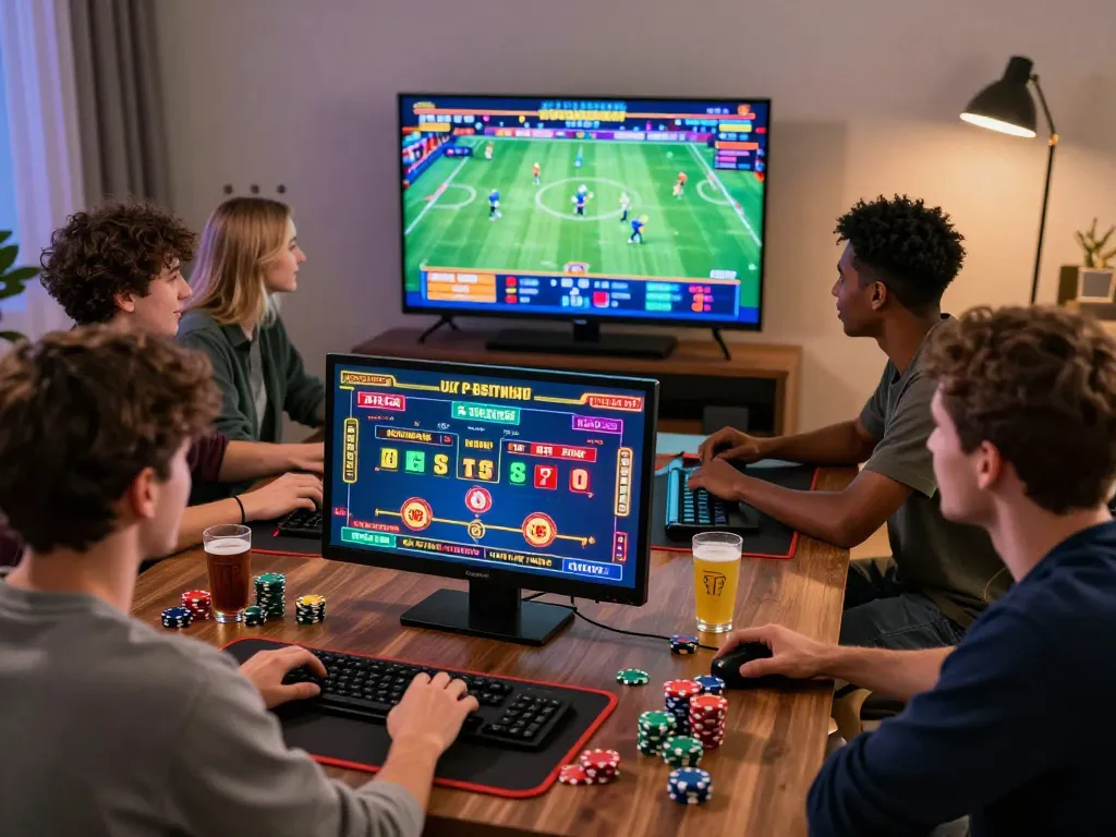 Friends enjoying an exciting online gambling experience on xx88 platform with vibrant gaming graphics.