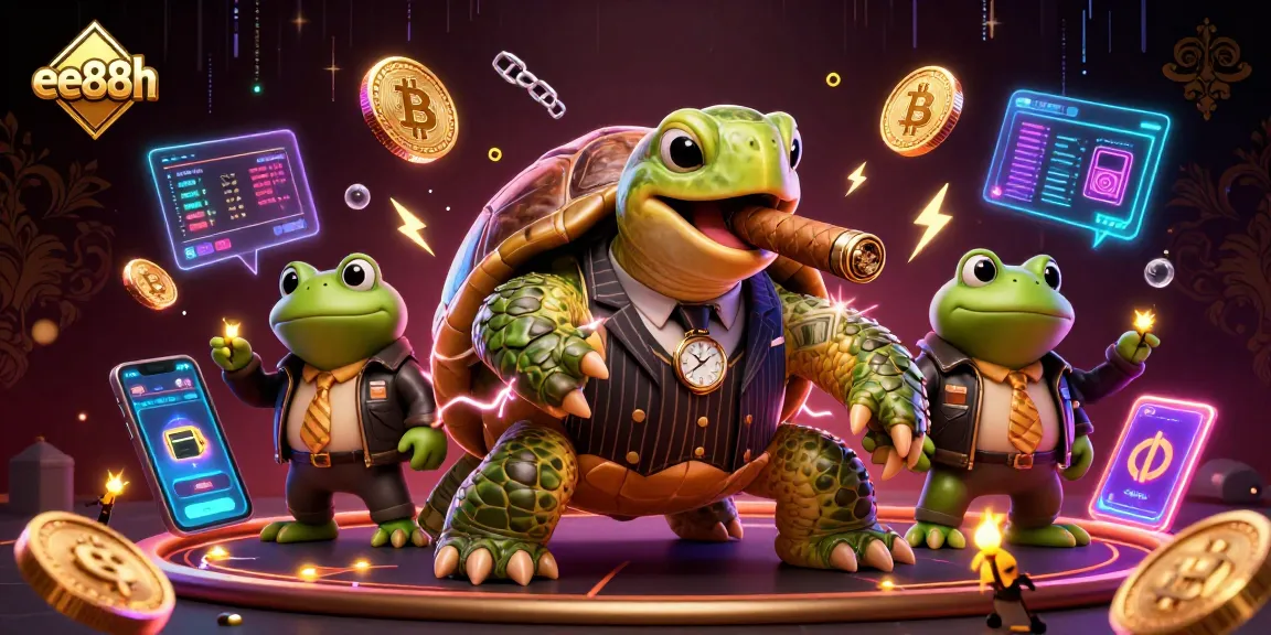 Experience thrilling gaming with ee88h in a packed, vibrant casino scene featuring unique characters and crypto elements.