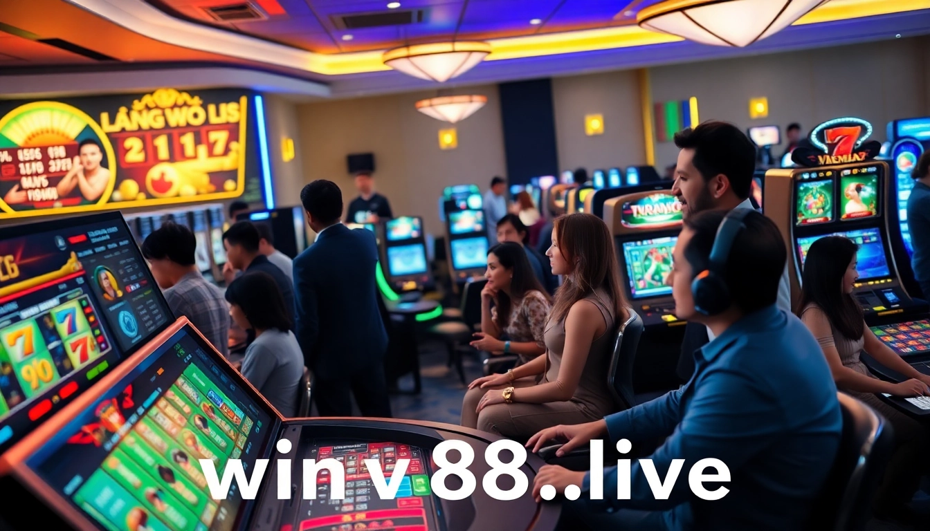 Exciting online gambling atmosphere featuring diverse players at winvn88.live, enjoying casino games and sports betting.
