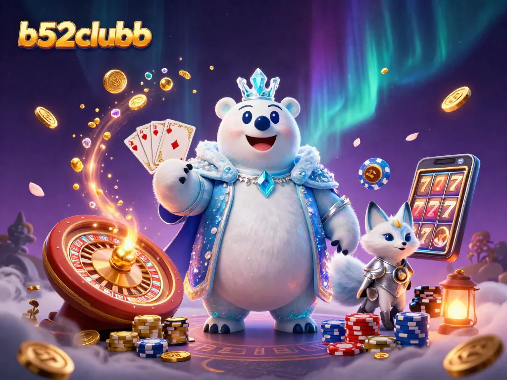 Spin the reels with b52clubb's vibrant 3D casino scene featuring ice king and riches.