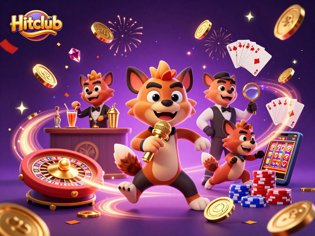 Hitclub showcases hyenas in a casino scene, with sparkling gems and coins enhancing the excitement.