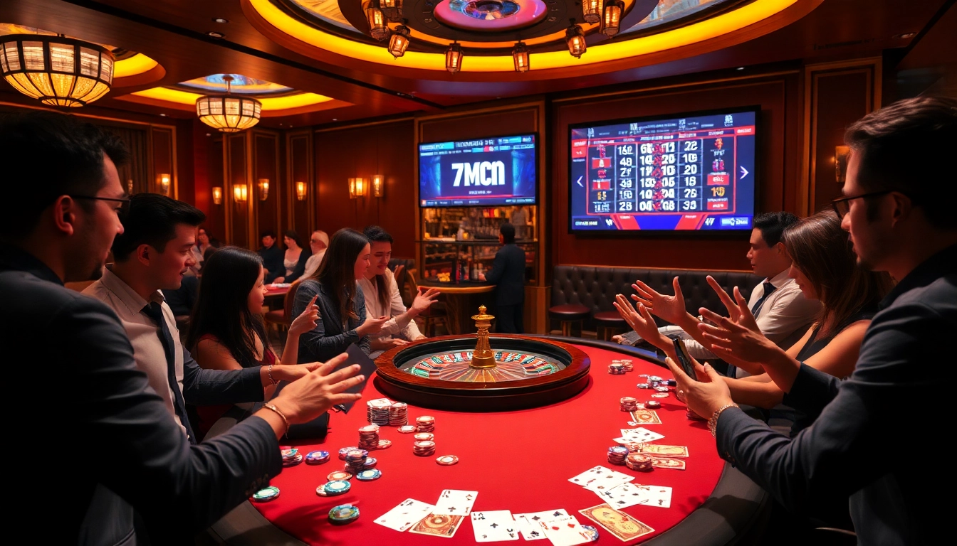 Experience thrilling poker action with live scores from 7mcn in a vibrant casino setting.