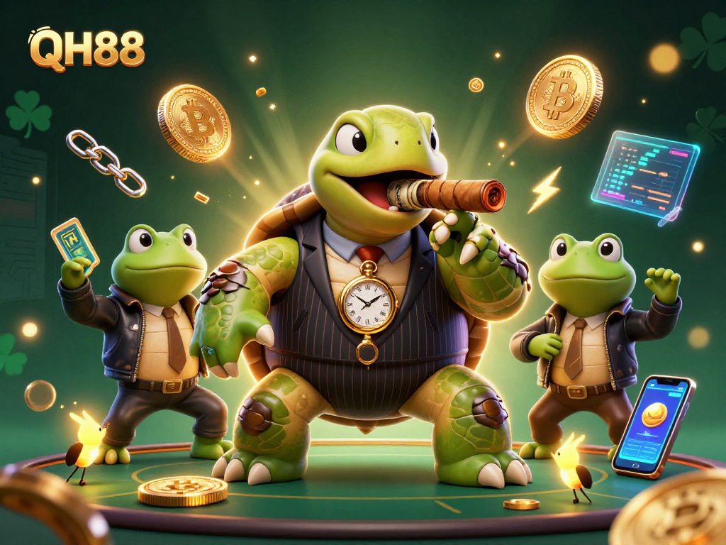 Experience QH88, where a mobster turtle and bullfrog enforcers rule the crypto casino scene!
