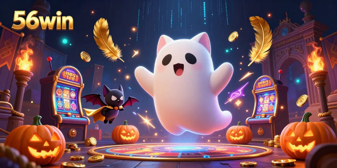 Experience thrilling wins at 56win with ghostly fun in a haunted casino scene.