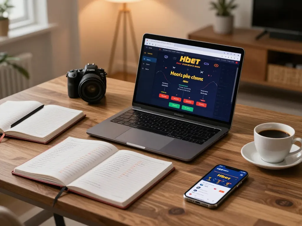 Player engaging with Hbet live dealer games on a laptop in a cozy home office setting.