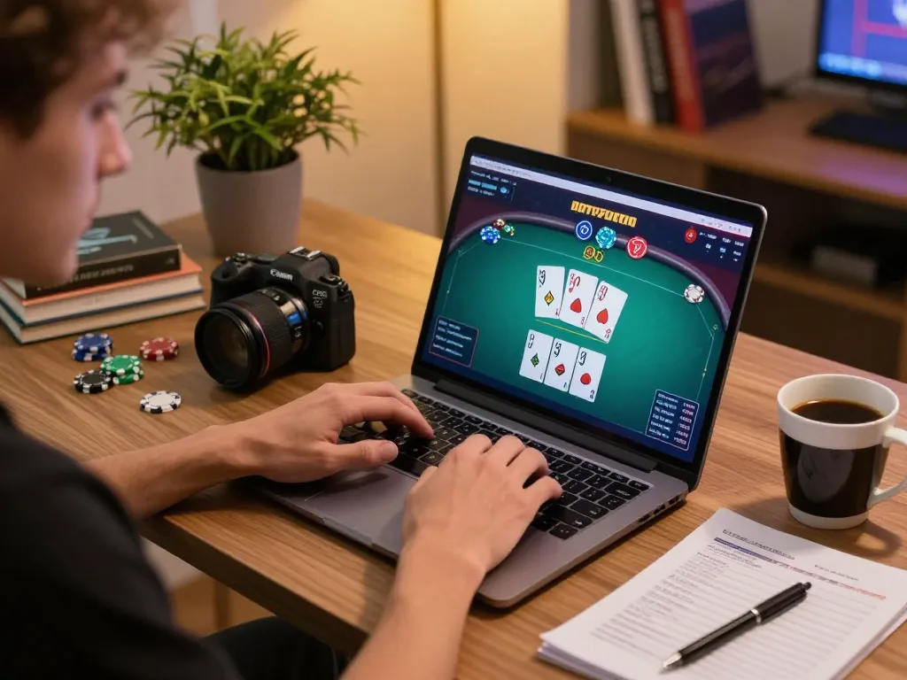 go8 user managing online poker game and bankroll strategy at home setup
