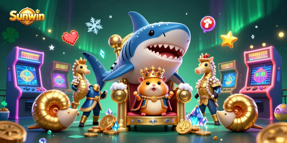 Engage in thrilling gameplay at Sunwin, where a golden hamster king presides over a vibrant 3D casino.