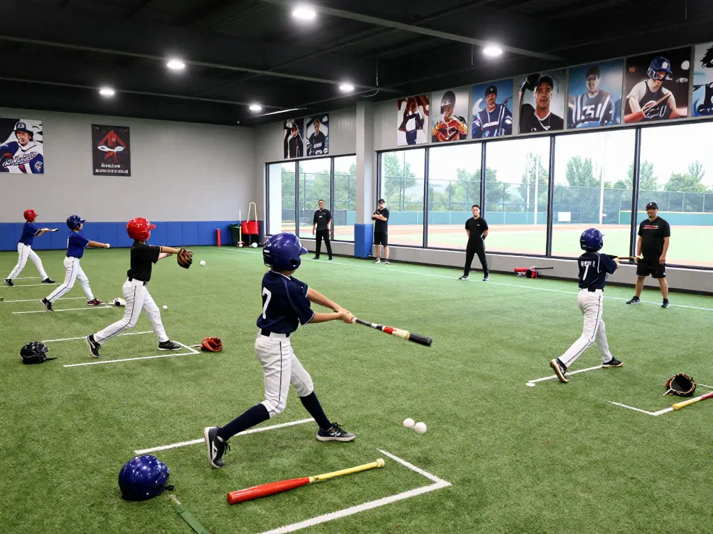 hitclub training session with young athletes focusing on baseball skills in a vibrant indoor facility