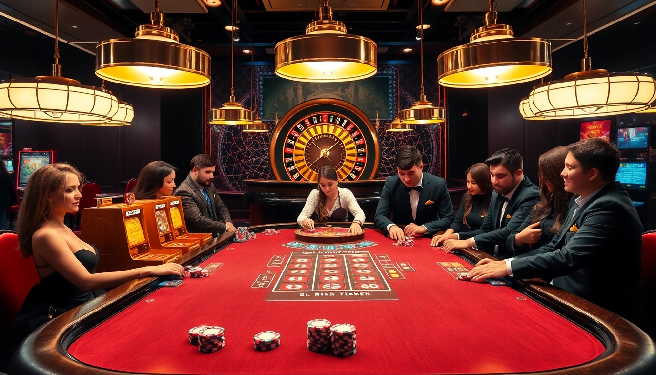 Engaged players at a luxurious uu88 casino table, experiencing the thrill of gambling.