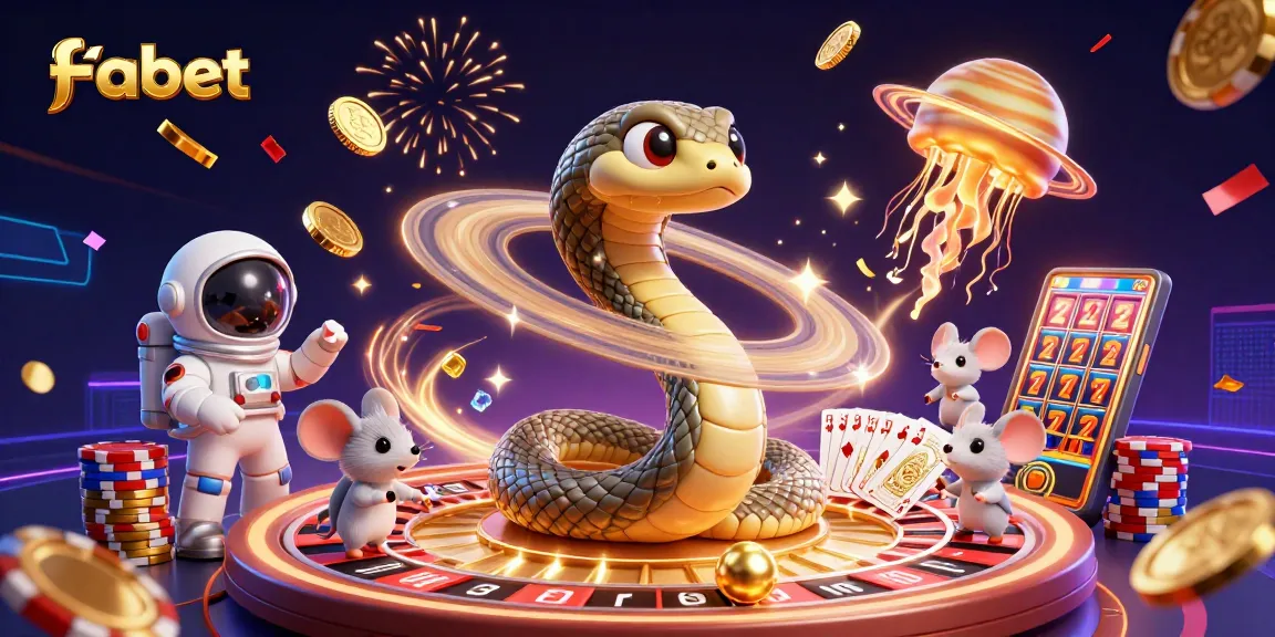 Engage in cosmic gambling with fabet's vibrant characters amidst a dynamic casino scene.