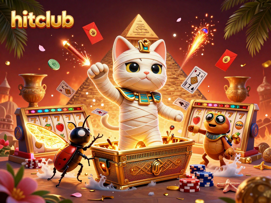 Experience the excitement of hitclub with vibrant casino elements and iconic gaming symbols.