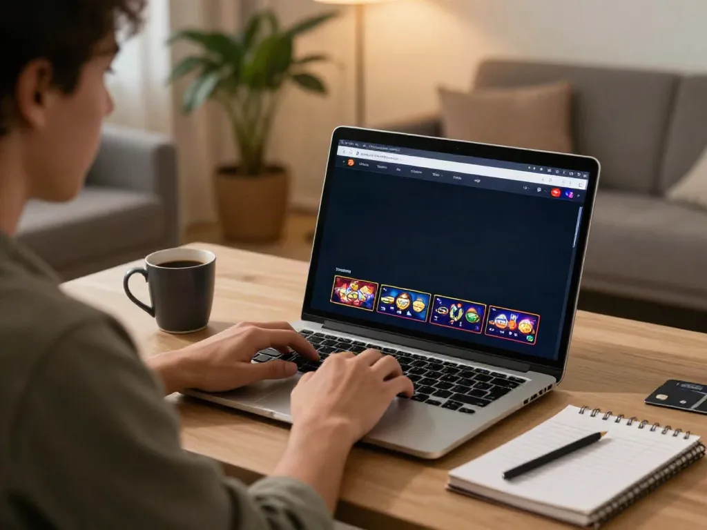 Engaged gamer using online casinos that accept credit cards in a cozy living room.