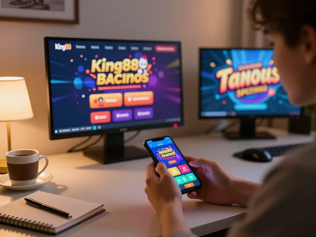 Engaging in exciting gaming with king88 casino app on mobile in a cozy home setting