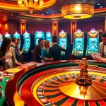 Excited players engage in a luxurious casino scene featuring 888b roulette, vibrant chips, and dynamic wins.