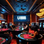 Engate in exciting casino games at U 888 with roulette, poker tables, and vibrant slot machines.
