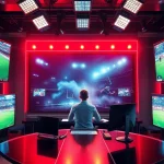 Engaging sports broadcasting studio highlighting live sports events with modern features.