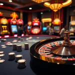 Engaging gamble at Nhà cái Hm88's vibrant casino table with cards and chips.