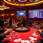 Experience thrilling poker action with live scores from 7mcn in a vibrant casino setting.