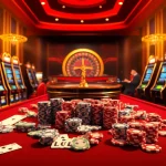 Lucky88 players enjoying vibrant slot machines and engaging poker action in a luxurious casino.