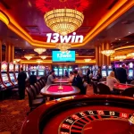 Exciting casino scene showcasing 13win with vibrant slot machines and poker tables.