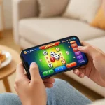 Engaging mobile gaming moment featuring tài xỉu sunwin displayed on smartphone with cozy home ambiance.