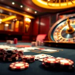 Engaging casino scene showcasing hello88's online gaming excitement with poker chips and a roulette wheel.