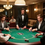 iwin club poker night with players enjoying high-stakes action in an elegant gaming lounge.