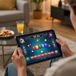 Tài Xỉu online experience on a tablet showing vibrant gameplay at taixiuonlinego in a cozy home setting.