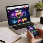 Engaging online gaming session using 888bgo platform on laptop with live dealer display