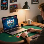 Player engaging in an online casino game, showcasing nhacaiuytinn's strategic blackjack decision-making.