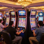Players enjoying dynamic slot machines in a vibrant casino environment with C168 displays