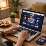 Engaging scene of a player using Go88 to tải go88 on a laptop, illustrating exciting online gaming.