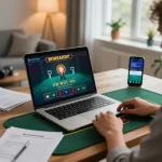 Player using five88 app for an engaging online blackjack session with strategic notes
