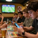 Cakhiatv user actively placing sports bets on their smartphone while enjoying a live football game.