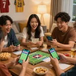 bongdalu88 users excitedly engaging in live sports betting session with friends.