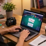 go8 user managing online poker game and bankroll strategy at home setup