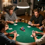 Enjoying a home poker night with friends at ho88, revealing strategic gameplay and fun