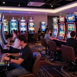 Players engaging with exciting slot machines at 23win casino, enjoying the vibrant gaming experience