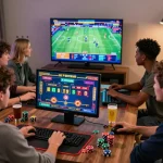 Friends enjoying an exciting online gambling experience on xx88 platform with vibrant gaming graphics.