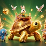 Experience exciting credit card casinos with a vibrant 3D scene featuring golden elements and interactive game elements