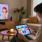 Engaging moment chatting with an AI girlfriend, showcasing the warmth and intimacy of virtual companionship.